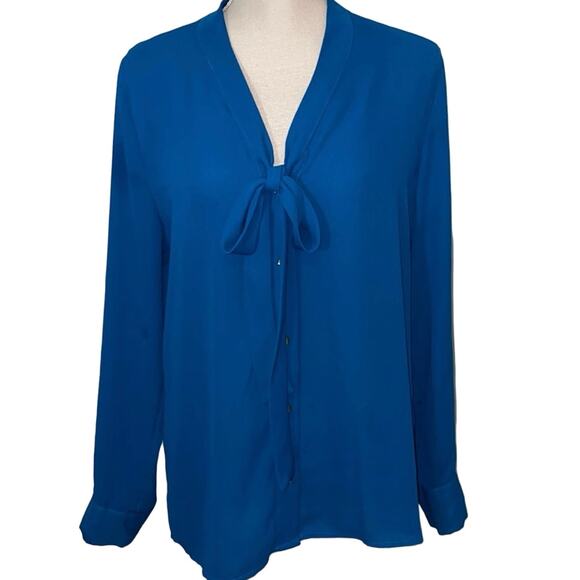 New York & Company Blue Blouse with Tie Size Medium - Picture 1 of 6